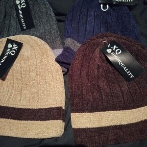 XQ Knit Beanie with Brown Stripe